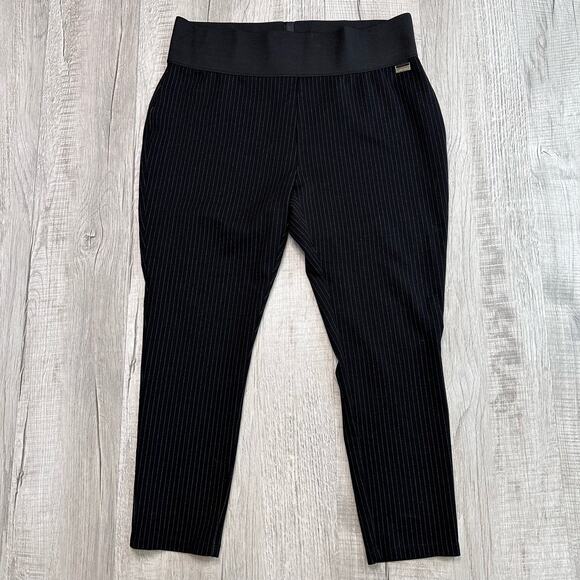 Calvin Klein Black With White Stripe Stretch Pull On Pants 1X Plus Formal Work - Picture 7 of 8